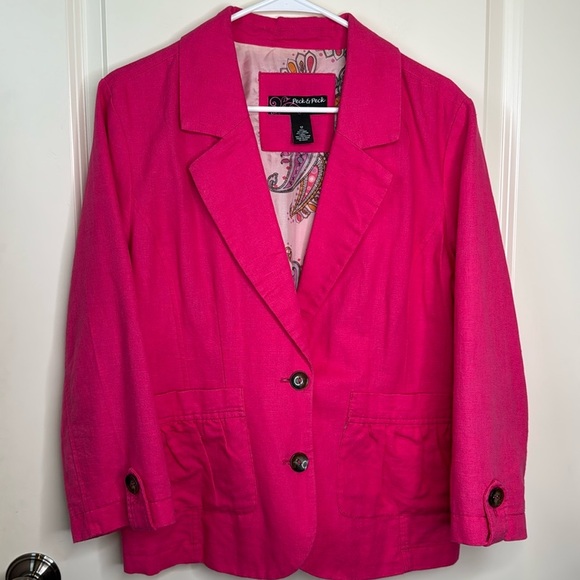 Peck & Peck Linen Blend Lightweight Summer Pink Blazer - Picture 3 of 16